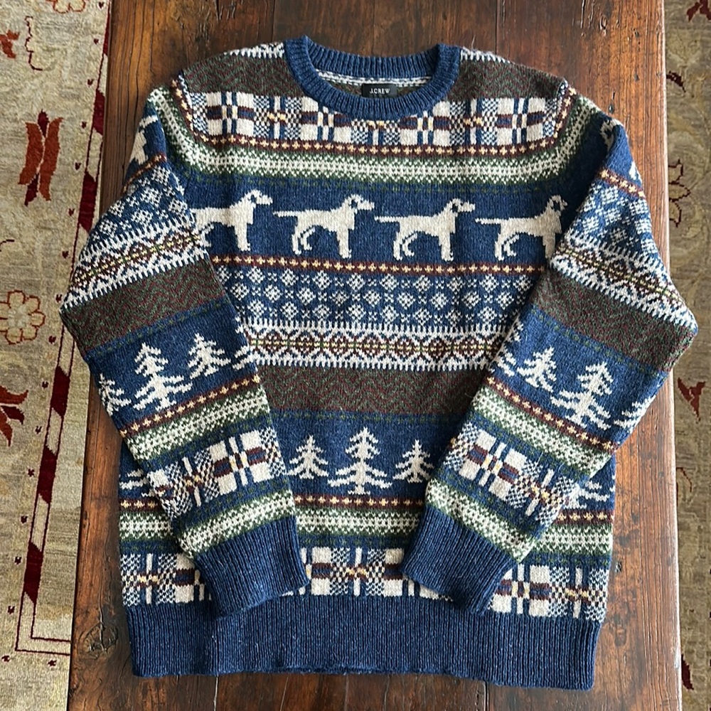 J. Crew Men’s wool dog themed holiday sweater. Size M.